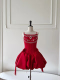 Modest Ball Gown Spaghetti Straps Satin Red Short Formal Homecoming Dress Middle School Short 18th Birthday Outfits Graduation Dress Cocktail Dresses HZ1121