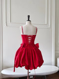 Modest Ball Gown Spaghetti Straps Satin Red Short Formal Homecoming Dress Middle School Short 18th Birthday Outfits Graduation Dress Cocktail Dresses HZ1121
