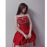 Modest Ball Gown Spaghetti Straps Satin Red Short Formal Homecoming Dress Middle School Short 18th Birthday Outfits Graduation Dress Cocktail Dresses HZ1121