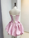 Modest Ball Gown Spaghetti Straps Satin Red Short Formal Homecoming Dress Middle School Short 20th Birthday Outfits Graduation Dress Cocktail Dresses HZ1121