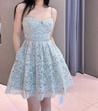Pretty A Line Spaghetti Straps Gray Lace Short Formal Homecoming Dresses Middle School Short 21st Birthday Outfits Graduation Dress Mini Cocktail Dresses HZ1121