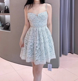 Pretty A Line Spaghetti Straps Gray Lace Short Formal Homecoming Dresses Middle School Short 21st Birthday Outfits Graduation Dress Mini Cocktail Dresses HZ1121