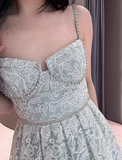 Pretty A Line Spaghetti Straps Gray Lace Short Formal Homecoming Dresses Middle School Short 21st Birthday Outfits Graduation Dress Mini Cocktail Dresses HZ1121