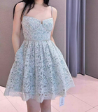 Pretty A Line Spaghetti Straps Gray Lace Short Formal Homecoming Dresses Middle School Short 21st Birthday Outfits Graduation Dress Mini Cocktail Dresses HZ1121