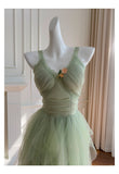 Pretty A Line Sage Green Tulle Formal Homecoming Dresses Middle School Short 21st Birthday Outfits Graduation Dress Mini Cocktail Dresses HZ1121