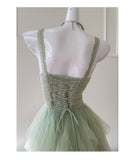 Pretty A Line Sage Green Tulle Formal Homecoming Dresses Middle School Short 21st Birthday Outfits Graduation Dress Mini Cocktail Dresses HZ1121