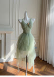 Pretty A Line Sage Green Tulle Formal Homecoming Dresses Middle School Short 21st Birthday Outfits Graduation Dress Mini Cocktail Dresses HZ1121