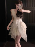Pretty A line V Neck Lace White Short Formal Homecoming Dresses Middle School Short 21st Birthday Outfits Graduation Dress Mini Cocktail Dresses HZ1121