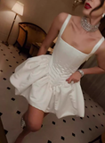 Pretty Ball Gown Square Neck White Mini Formal 8th Grade Homecoming Dresses Summer Middle School Hoco Dress Homecoming Outfits HZ1121