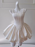 Pretty Ball Gown Square Neck White Mini Formal 8th Grade Homecoming Dresses Summer Middle School Hoco Dress Homecoming Outfits HZ1121