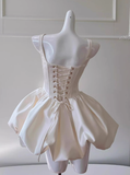 Pretty Ball Gown Square Neck White Mini Formal 8th Grade Homecoming Dresses Summer Middle School Hoco Dress Homecoming Outfits HZ1121