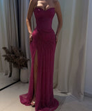 Elegant Mermaid Sweetheart Sequin Hot Pink Slit Long Prom Dresses Party Dress 18th Birthday Outfits Graduation Dresses HZ1121
