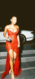 Sexy Mermaid Sweetheart Red Sequin Black Girl Split Long Prom Dresses Party Dress 18th Birthday Outfits Graduation Dresses HZ1121