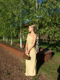 Classy Mermaid One Shoulder Yellow Formal Long Prom Gown Summer Wedding Guest Dress Bridal Guest Dresses Wedding Outfits For Guest HZ1121