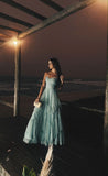 Classy A line Sweetheart Light Sky Blue Long Tulle Formal Prom Gown Summer Wedding Guest Dress Bridal Guest Dresses Wedding Outfits For Guest HZ1121