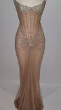 Sexy Mermaid Strapless Champagne Sleeveless Black Girl Evening Party Gowns Evening Dress Special Formal Dresses Prom Dress HZ1121