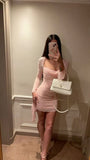Pretty Sheath Square Neck Pink Sequin Formal Homecoming Dresses 21st Birthday Outfits Graduation Dress Short Mini Cocktail Dresses HZ1121