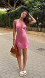 Cute A line Halter Satin Pink Homecoming Dress Summer Hoco Dresses Night Cocktail Dress HZ1121