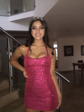 Pretty Sheath Halter Pink Sequin Formal Homecoming Dresses 21st Birthday Outfits Graduation Dress Short Mini Cocktail Dresses HZ1121