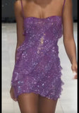 Pretty Sheath Spaghetti Straps Grape Sequin Formal Homecoming Dresses Short 21st Birthday Outfits Graduation Dress Mini Cocktail Dresses HZ1121