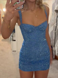Pretty Sheath Sweetheart Blue Sequin Formal Homecoming Dresses 21st Birthday Outfits Graduation Dress Short Mini Cocktail Dresses HZ1121