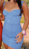 Pretty Sheath Sweetheart Blue Sequin Formal Homecoming Dresses 21st Birthday Outfits Graduation Dress Short Mini Cocktail Dresses HZ1121