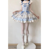 Vintage Ball Gown Square Neck Blue Lace Summer 16th Birthday Dress Lolita Dress Mini 18th Birthday Outfits Short Lolita Outfit HZ1121