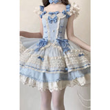 Vintage Ball Gown Square Neck Blue Lace Summer 16th Birthday Dress Lolita Dress Mini 18th Birthday Outfits Short Lolita Outfit HZ1121