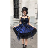 Vintage Ball Gown Spaghetti Straps Royal Blue Lace Summer 16th Birthday Dress Lolita Dress Mini 18th Birthday Outfits Short Lolita Outfit HZ1121