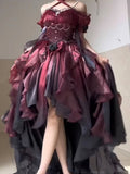 Vintage Ball Gown Off The Shoulder Half Sleeves 21st Birthday Dress Lolita Dress Burgundy Birthday Outfits HZ1121