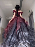 Vintage Ball Gown Off The Shoulder Half Sleeves 21st Birthday Dress Lolita Dress Burgundy Birthday Outfits HZ1121