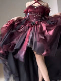 Vintage Ball Gown Off The Shoulder Half Sleeves 21st Birthday Dress Lolita Dress Burgundy Birthday Outfits HZ1121