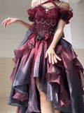 Vintage Ball Gown Off The Shoulder Half Sleeves 21st Birthday Dress Lolita Dress Burgundy Birthday Outfits HZ1121