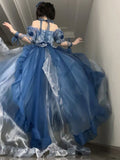 Vintage Ball Gown Off The Shoulder Half Sleeves 21st Birthday Dress Lolita Dress Blue 20th Birthday Outfits HZ1121