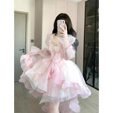 Vintage Ball Gown Spaghetti Straps Pink Mini Summer 16th Birthday Dress Lolita Dress Mini 18th Birthday Outfits Short Lolita Outfit HZ1121