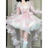 Vintage Ball Gown Spaghetti Straps Pink Mini Summer 16th Birthday Dress Lolita Dress Mini 18th Birthday Outfits Short Lolita Outfit HZ1121