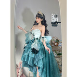 Vintage Ball Gown Spaghetti Straps Chiffon Green Summer 18th Birthday Dress High Low Ombre Pink Lolita Dress 18th Birthday Outfits HZ1121