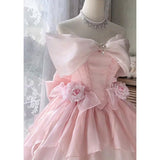 Vintage Ball Gown Off The Shoulder Pink Mini Summer 16th Birthday Dress Lolita Dress Mini 18th Birthday Outfits Short Lolita Outfit HZ1121