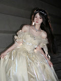 Vintage Ball Gown Off The Shoulder Half Sleeves 21st Birthday Dress Lolita Dress Ivory Long Birthday Outfits HZ1121