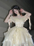 Vintage Ball Gown Off The Shoulder Half Sleeves 21st Birthday Dress Lolita Dress Ivory Long Birthday Outfits HZ1121