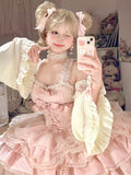 Vintage Ball Gown Square Neck Pink Lace Summer 18th Birthday Dress Lolita Dress Mini 18th Birthday Outfits Short Lolita Outfit HZ1121