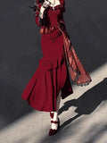 Vintage Mermaid Square Neck Burgundy Satin Long Summer 18th Birthday Dress Lolita Dress 18th Birthday Outfits Lolita Outfit HZ1121