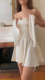 Trendy A line Straps White Satin Mini Short Formal 8th Grade Homecoming Dresses Summer Middle School Hoco Dress Homecoming Outfits HZ1121