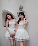 Cute A Line Spaghetti Straps White Lace Formal Homecoming Dresses Short 16th Birthday Outfits Graduation Dress Mini Cocktail Dresses HZ1121