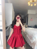 Pretty A Line Red Satin Formal Homecoming Dresses Short 21st Birthday Outfits Graduation Dress Mini Cocktail Dresses HZ1121