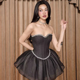 Pretty Ball Gown Sweetheart Black Formal Homecoming Dresses Short 21st Birthday Outfits Graduation Dress Mini Cocktail Dresses HZ1121