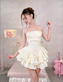 Modest Ball Gown Strapless Pink Satin Short Formal Homecoming Dress Middle School Short 20th Birthday Outfits Graduation Dress Cocktail Dresses HZ1121