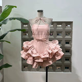 Modest Ball Gown Strapless Pink Satin Short Formal Homecoming Dress Middle School Short 20th Birthday Outfits Graduation Dress Cocktail Dresses HZ1121