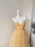 Pretty A Line Sweetheart Lace Yellow Formal Homecoming Dresses 21st Birthday Outfits Graduation Dress Cocktail Dresses HZ1121