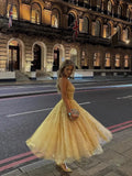 Pretty A Line Sweetheart Lace Yellow Formal Homecoming Dresses 21st Birthday Outfits Graduation Dress Cocktail Dresses HZ1121